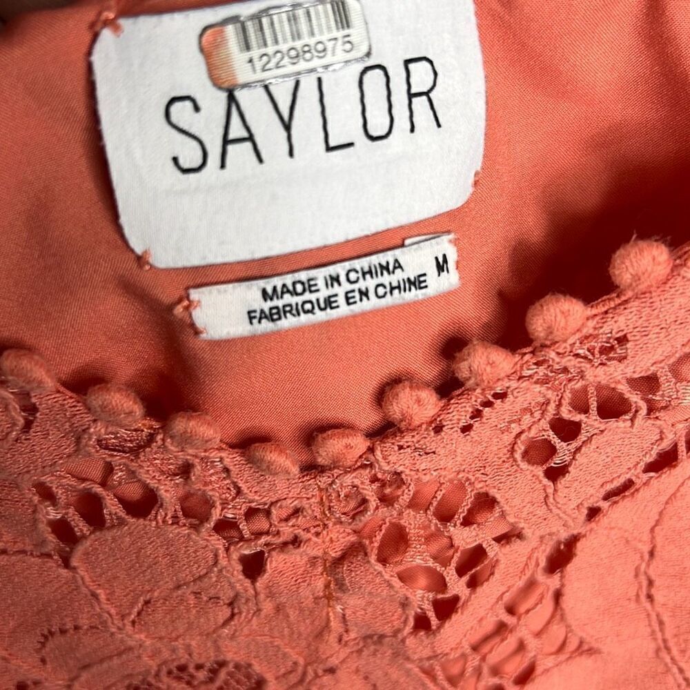 SAYLOR Louisa Coral Lace Midi Sheath Dress with Cut Out Waist Size Medium - Picture 6 of 10
